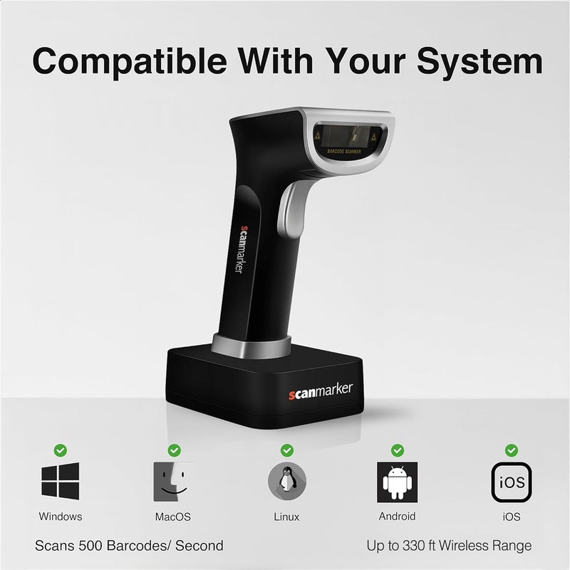 Scanmarker 1D/2D Wireless Barcode Scanner – Boost Speed & Accuracy with Bluetooth & 2.4G Modes – Handheld QR Code Scanner with Charging Stand for Easy scanning on Laptop, iOS & Android - Image 4